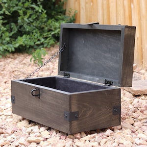 Original Treasure Chest With Safety Hasp And Hinges - Lockable Pirate Box, Large Wooden Chest 18&quot;x9&quot;x8&quot; with Iron Lock, Handmade in USA