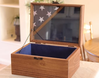 Military Shadow Box Chest: Memorabilia Display with American Flag