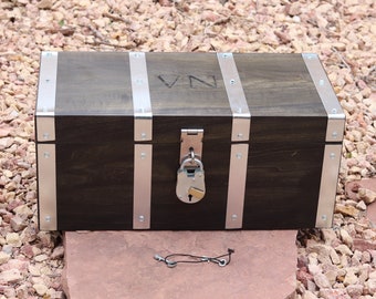 Wooden Pirate Treasure Chest with Lock: Rustic Memory Box