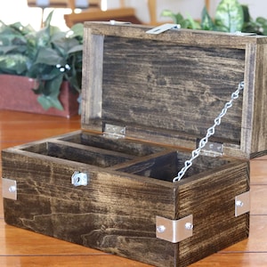 Organiseur de coffre en bois massif pour bureau à domicile, BOÎTE À MONTRE avec compartiment, Boîte de rangement en bois rustique, Love Box, Boîte pour cartes