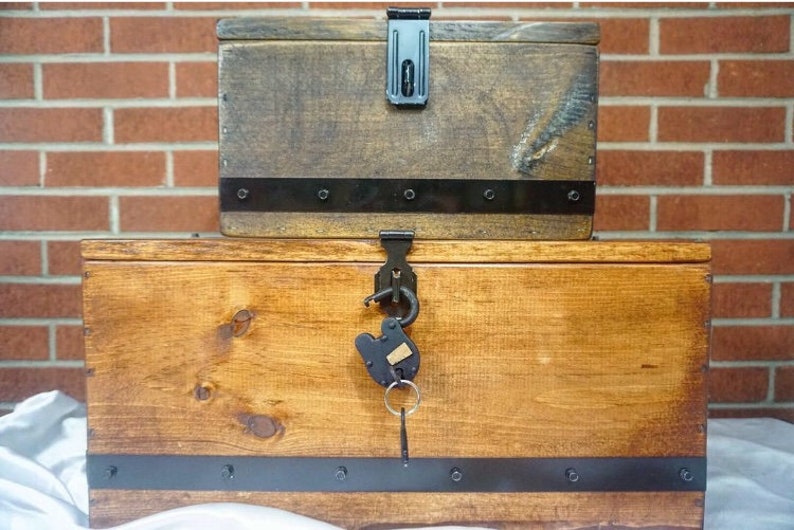 Large Engraved Treasure Chest Rustic Chest with Black Metal Etsy