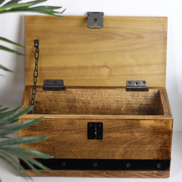 Solid Poplar Treasure Chest with Lock, Wooden Box made from Hardwood, Quality Wooden Keepsake, Storage Handmade Wooden Keepsake
