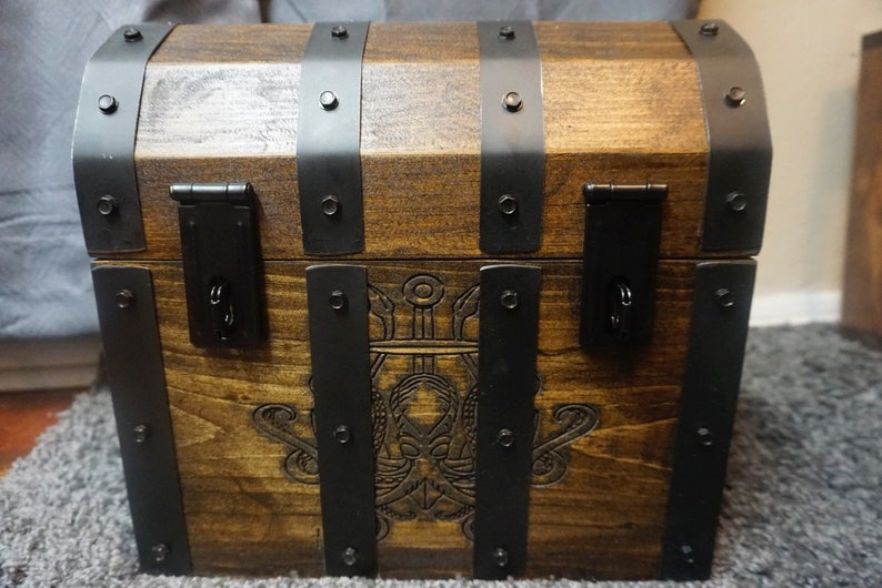 Large Wooden Treasure Chest With Secret Compartments For Pirate Decor Stained Toy Storage Toys And Blankets