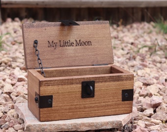 Small Wooden Box made in USA, Treasure Box with Laser Engraving, Personalized Mini Chest, Little Treasure Chest with Etchings, 10" x 5" x 5"