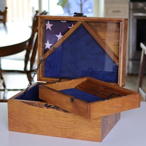 Military Shadow Box DISPLAY CHEST with removable tray and coin holder, Army chest with challenge coin holder, Air Force Shadow Box