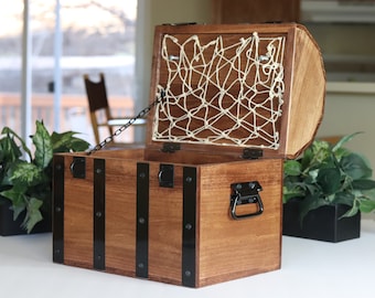 Stained Wooden Treasure Chest: Pirate Decor with Secret Compartments