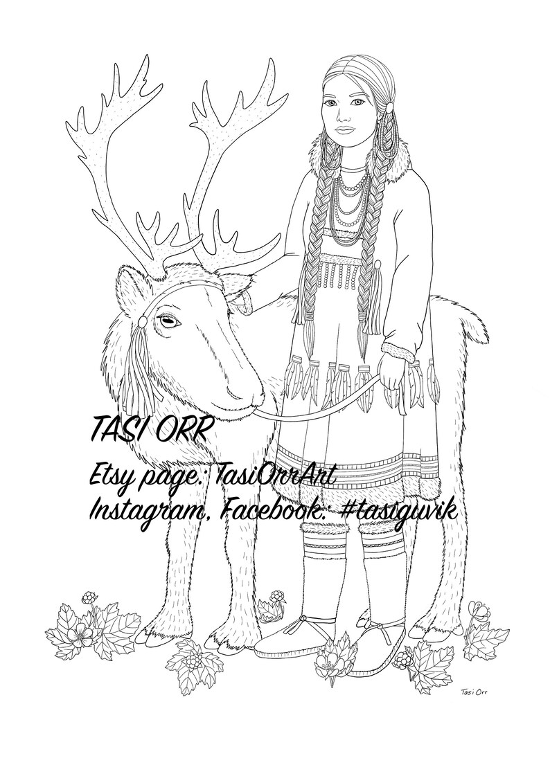 Indigenous American Princess Bundle // Coloring pages // Digital prints for instant download image 5