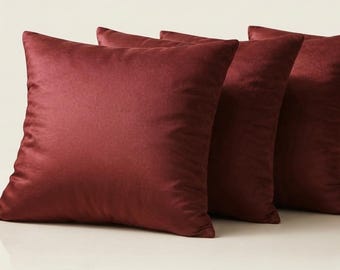 LOT DE 4 - Housses de coussin en velours bordeaux en peluche extra douce 45 x 45 cm 18 x 18 po.