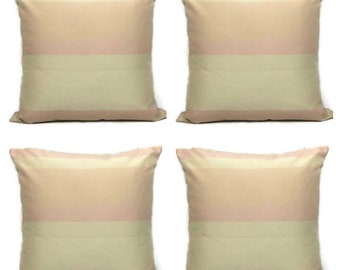 Lot de 4 housses de coussin de haute qualité à rayures rose layette et crème Taies d'oreiller décoratives pour canapé de bureau à domicile 18 x 18 po. 45 x 45 cm