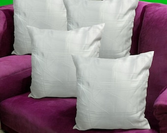 White Check Cushion Cover Set of 4 (16x16") | Hidden Zip | Worldwide Shipping