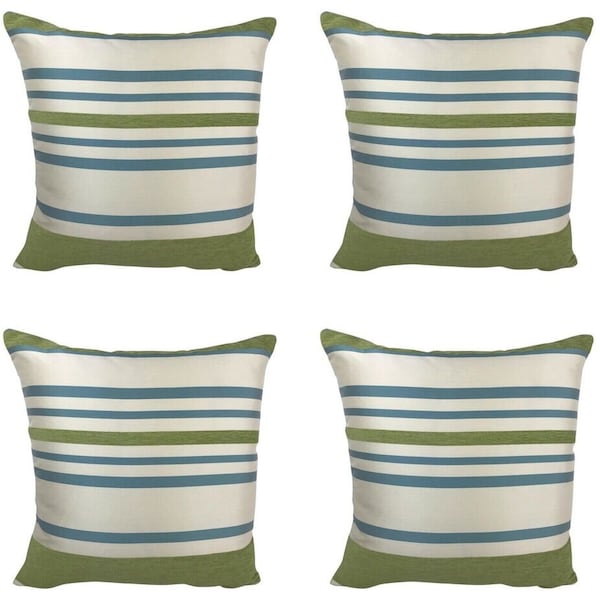 Set of 4 Beautiful Cream + Blue + Green Stripes Cushion Covers Soft Pillowcases Quality Fabric 18x18 inch 45x45cm