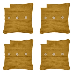 SET DI 4 - Copricuscini giallo ocra 18 x 18" pollici 45 x 45 cm Federe per cuscini spesse in maglia spessa per la casa, decorazione per divano, tessuto, Regno Unito