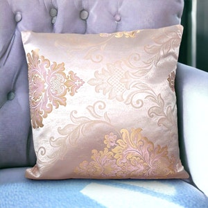 Lussuose fodere per cuscini damascati morbidi rosa salmone perlato e oro, tessuto di alta qualità, tessuto jacquard spesso 18 x 18 pollici, 45 x 45 cm con cerniere