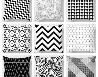 Geometric Cushion Covers - Modern Home Decor - Grey - White - Black 18x18&quot; 45x45cm