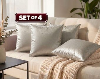 Set med 4 gråa kuddfodral i jacquard (45 x 45 cm) | Dold dragkedja | Leverans över hela världen