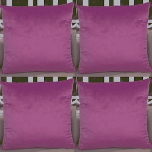 SET OF 4 - Magenta Purple Velvet Cushion Covers Extra Soft Plush 18 X 18&quot; Inch / 45 x 45 cm