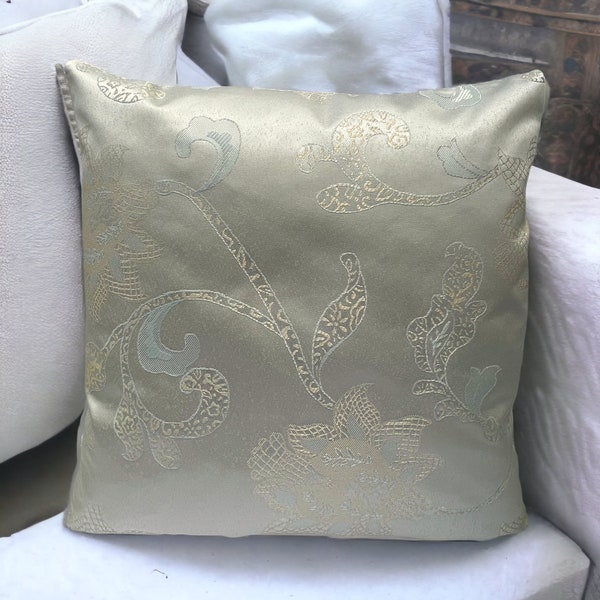 Pistachio Green Embossed Flower Xtra Thick Jacquard Cushion Cover - High Quality Luxury - Pillowcases Home Sofa Decor 18 x 18" In 45 x 45 cm