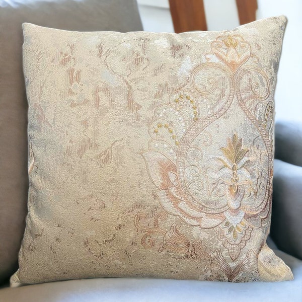 Damask Brown Beige Gold Embossed Flock Luxury X-thick Jacquard Embroidered  Cushion Cover Pillowcases - Home Sofa Decor 18x18" Inch 45x45 cm