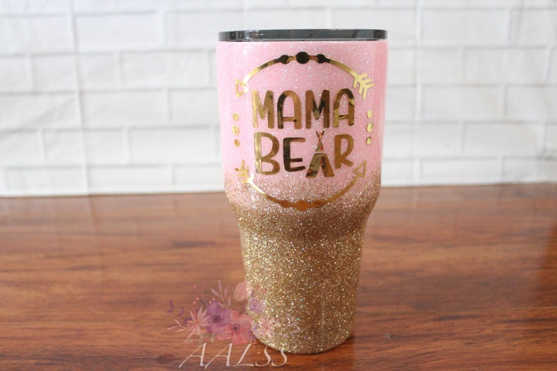 Glitter Tumbler Stainless Steel,Personalized Gifts,Teacher Gift,Custom Tumbler,Gifts for Her Mama Bear Glittered Tumbler