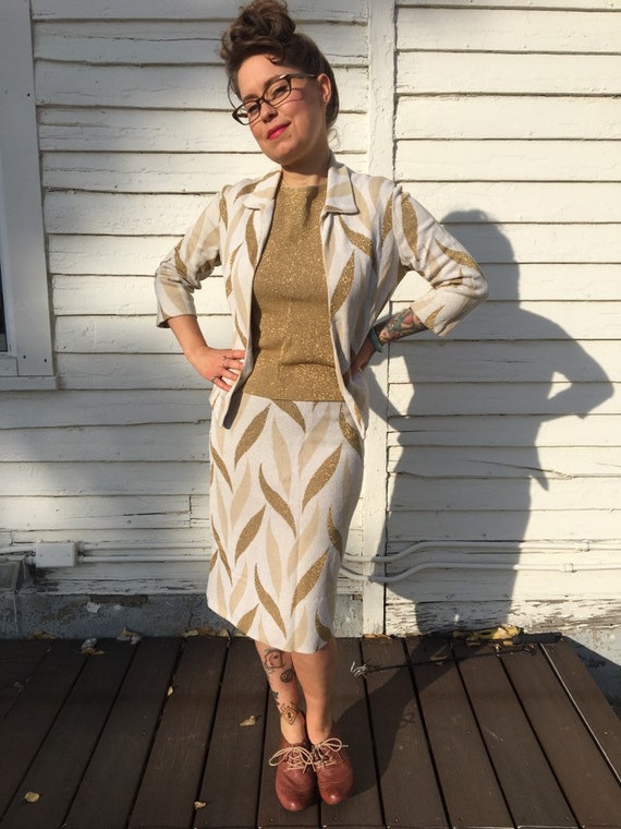 Vintage 60s glittery gold skirt suit set