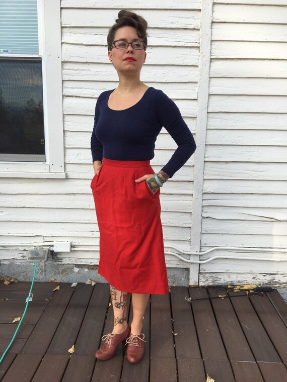 Vintage 50s wool red pencil skirt