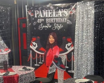 Personalized Sneaker Ball Custom Backdrop for Birthday Party, Sweet 16, Quinceanera, Graduation, Prom, and Galas