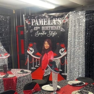 Personalized Sneaker Ball Backdrop for Birthday Party, Sweet 16, Quinceanera, Graduation, Prom, and Sneaker Gala, Photo Birthday Banner