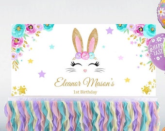 Easter Bunny backdrop | Easter bunny birthday party backdrop| Floral bunny backdrop | Rabbit banner