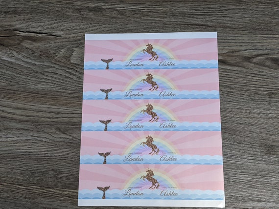 Mermaid and unicorn water bottle labels | Unicorn and mermaid water bottle labels Il_570xn
