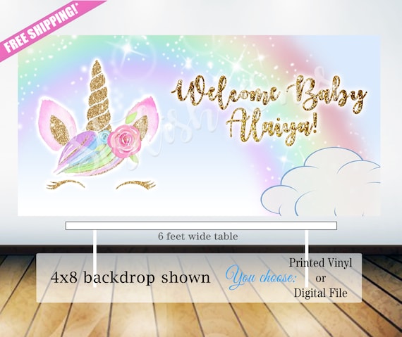 Unicorn backdrop | Unicorn party backdrop| unicorn baby shower backdrop | Rainbow Unicorn banner Il_570xn