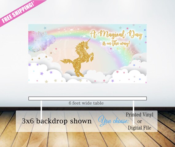 Unicorn backdrop | Unicorn party backdrop| unicorn baby shower backdrop | Rainbow and Unicorn banner Il_570xn
