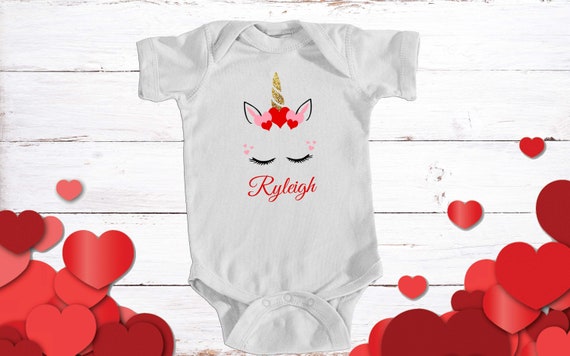 Personalized Valentine's unicorn onesie | Valentine's unicorn shirt | Valentine's Day bodysuit with a unicorn Il_570xn
