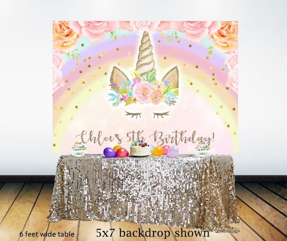 Unicorn birthday backdrop | Unicorn party backdrop| Floral unicorn backdrop | Rainbow Unicorn banner with flowers Il_570xn