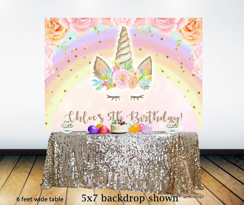 Unicorn Birthday Backdrop Unicorn Party Backdrop Floral Etsy