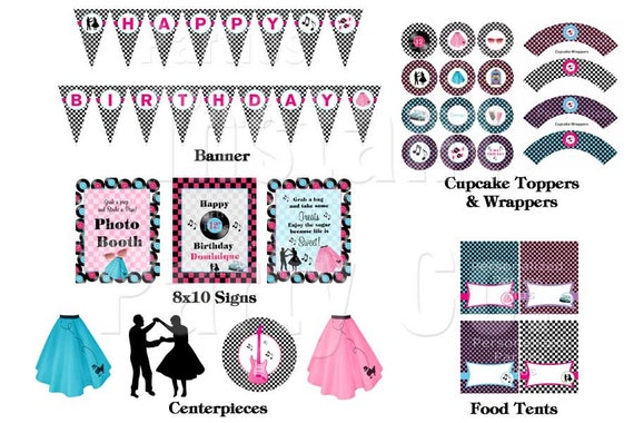 1950's Sock Hop Birthday Party Kit | Retro 50's Sock Hop Party Kit | Sock Hop Party Il_570xn