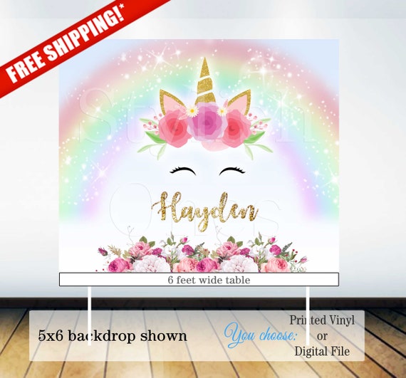 Unicorn birthday backdrop | Unicorn birthday party backdrop| Rainbow Floral unicorn backdrop | Unicorn banner Il_570xn