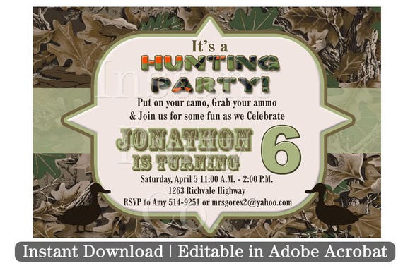 Duck hunting birthday invitation | Camo invitation | Hunting birthday invitation Il_570xn