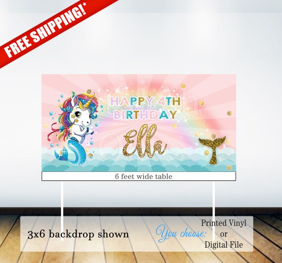 Mermicorn birthday backdrop | Mermicorn birthday party backdrop| Mermaid unicorn backdrop | Rainbow Unicorn mermaid banner Il_570xn