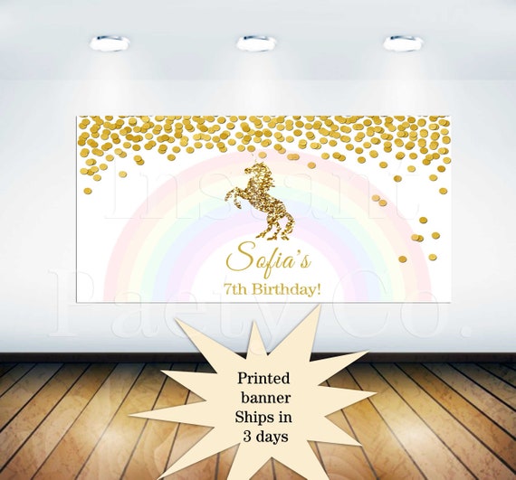 White and gold Unicorn banner | Unicorn banner | Unicorn birthday banner | unicorn and rainbow birthday banner Il_570xn