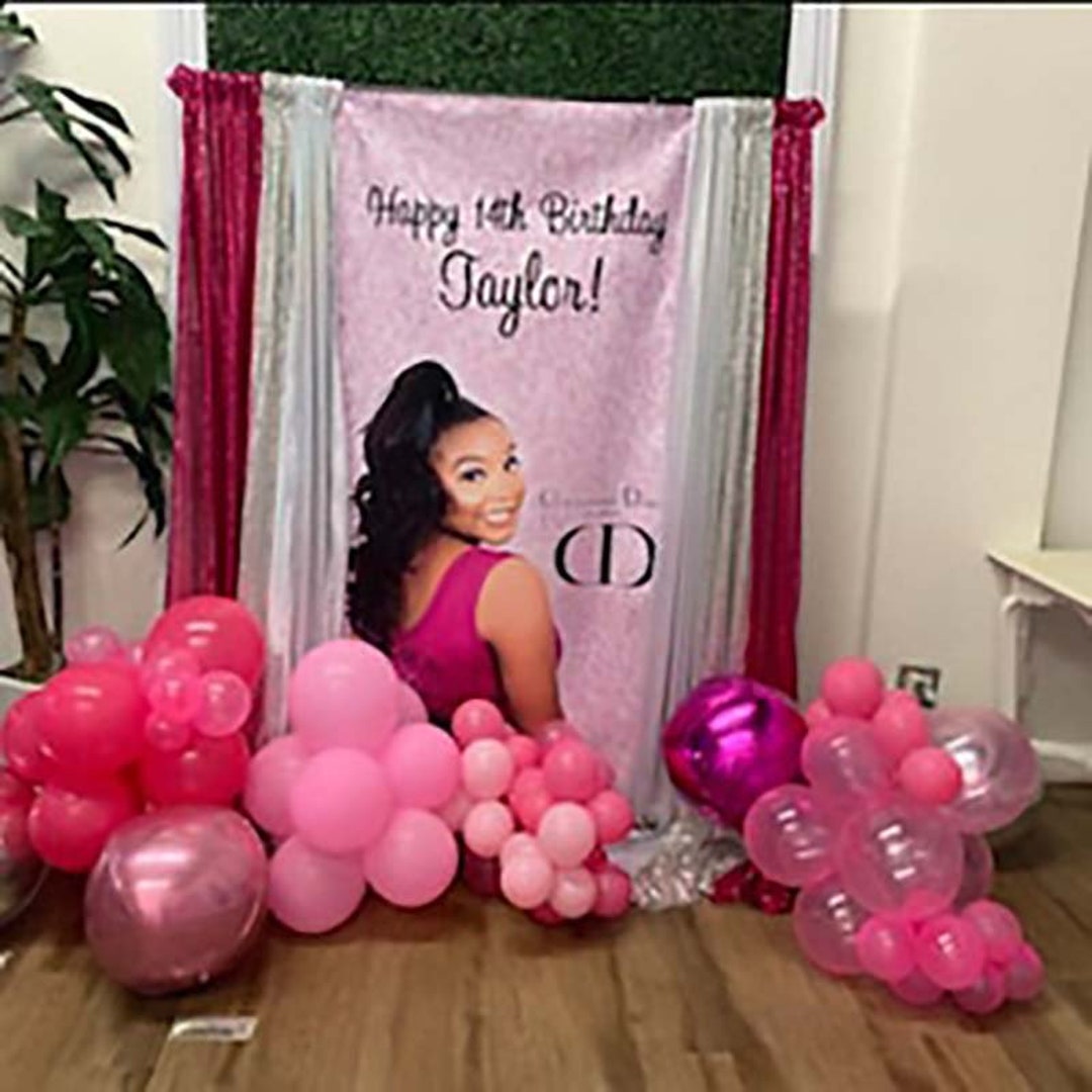 Glitter Floral Custom Name 55th Birthday Backdrop