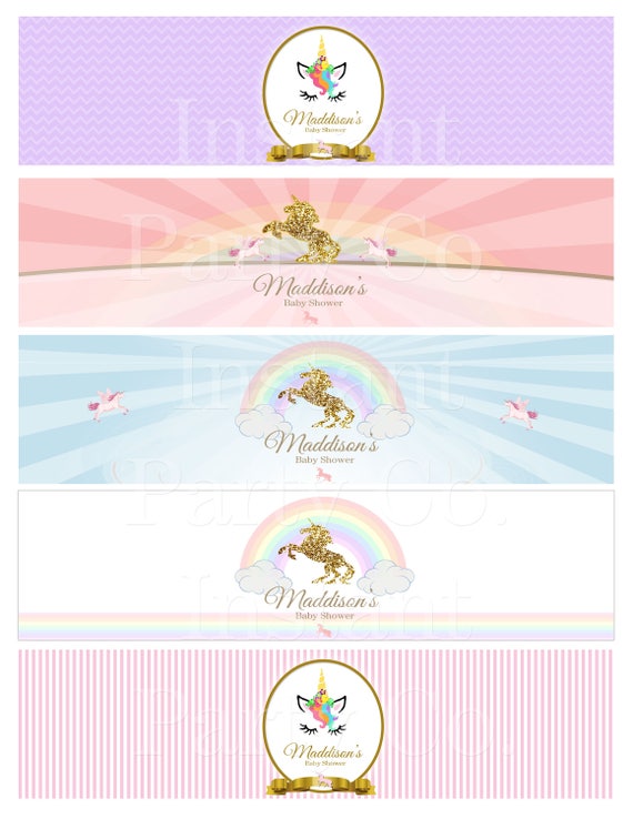 Unicorn birthday water bottle labels | Unicorn baby shower water bottle labels | Unicorn birthay party | Unicorn water bottles Il_570xn