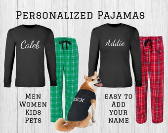 Personalized Pajamas, Custom Family Matching Christmas Pajamas with Dog Pajamas, Bridesmaid Pajamas for Bachelorette Parties, and sleepovers