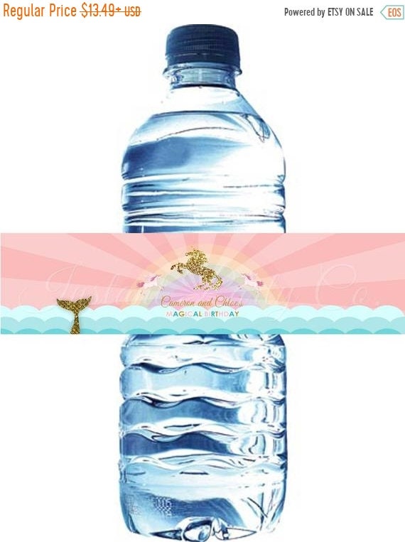 Black Friday Mermaid and unicorn water bottle labels | Unicorn and mermaid water bottle labels Il_570xn