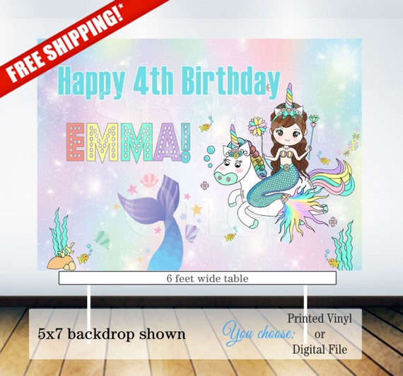 Unicorn and mermaid birthday backdrop | Meramid and Unicorn birthday party backdrop| Mermaid and unicorn banner Il_570xn