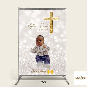 Custom Baptism Backdrop, Personalized Photo Banner, First Holy Communion Backdrop, Christening, Baby Dedication, Purgation, Sanctification image 1