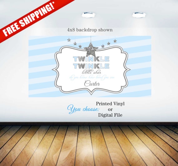 Twinkle twinkle little star backdrop | Blue and silver backdrop| birthday backdrop | baby shower banner Il_570xn