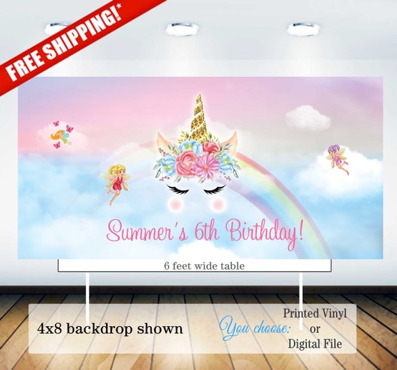 Unicorn birthday backdrop | Unicorn birthday party backdrop| Fairy and unicorn backdrop | Unicorn banner Il_570xn
