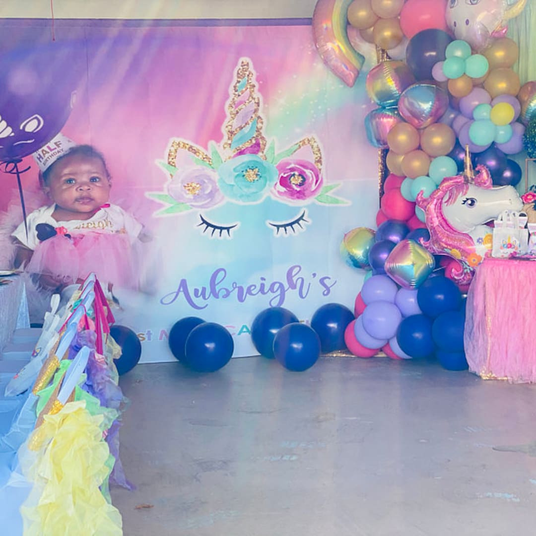 Unicorn Birthday Backdrop Unicorn Photo Birthday Party Backdrop Purple
