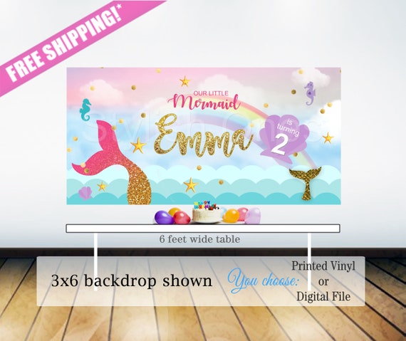 Mermaid party backdrop | Mermaid birthday party backdrop | mermaid banner | Mermaid backdrop Il_570xn