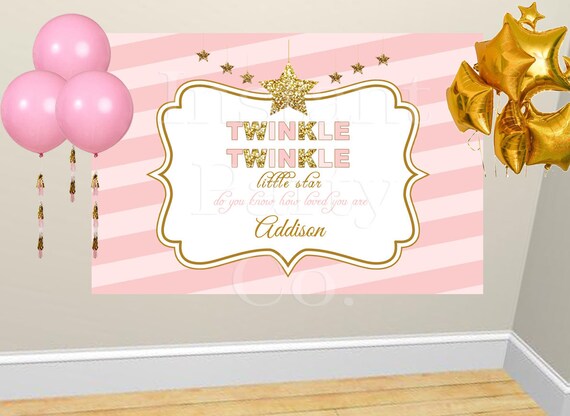 Twinkle twinkle little star backdrop | Pink and gold backdrop| birthday backdrop | baby shower banner Il_570xn